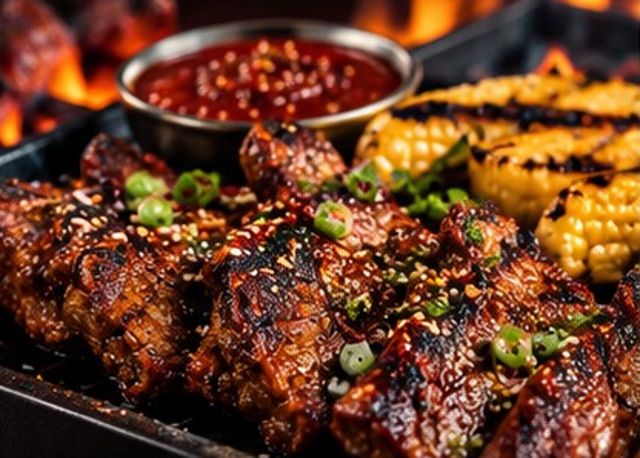 Korean BBQ beef with Six Gun spices, glazed with peri-peri